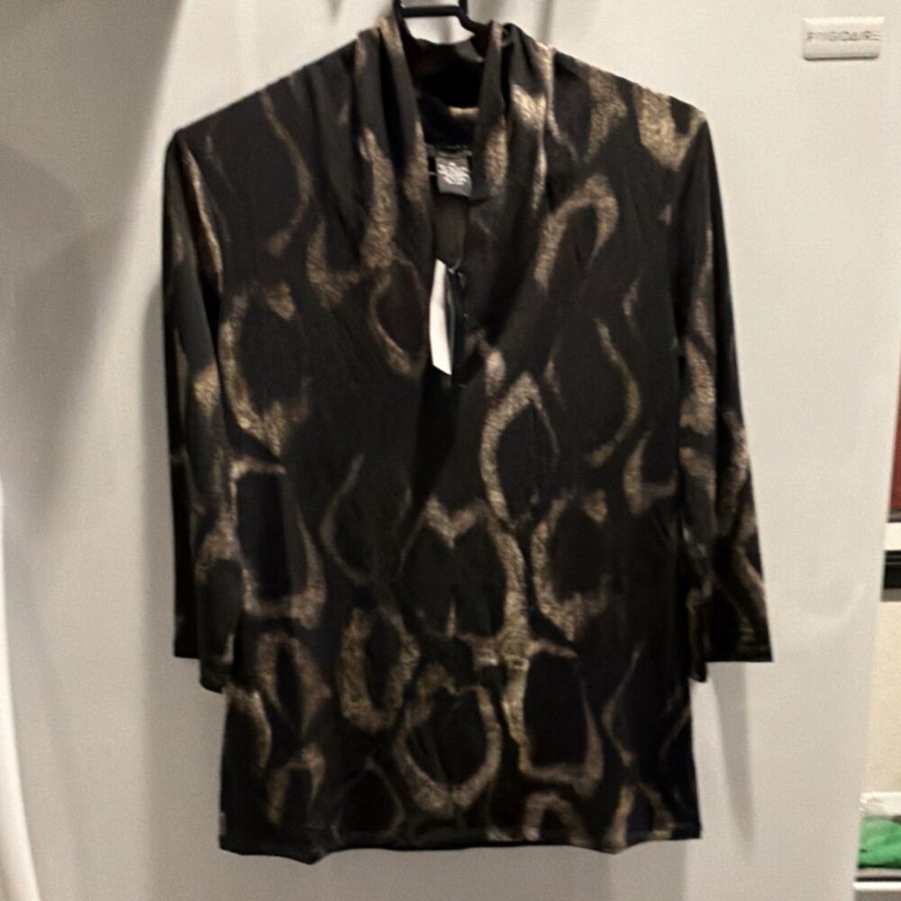 Grace Elements Black Multi Animal Print Knit Cowl Neck Tunic Blouse M